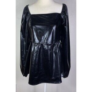 Jodifl Faux Leather Babydoll Top L Black Balloon Sleeve Matrix  Fairygrunge Goth